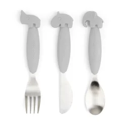 Done by Deer Service|Bestik>Easy-grip bestiksæt - Deer friends - Grå
