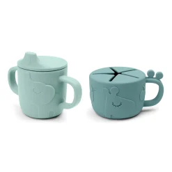 Done by Deer Service|Flasker & Kopper>Peekaboo tud/snack kop sæt - Deer friends - Blå