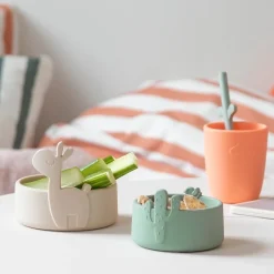 Done by Deer Spisesæt|Service>Silikone skål sæt 2 stk - Lalee - Sand/Grøn