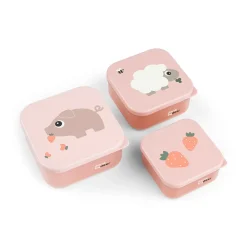 Done by Deer Snack Tid|Madopbevaring>Snack boks sæt 3 stk. - Tiny farm - Pudder